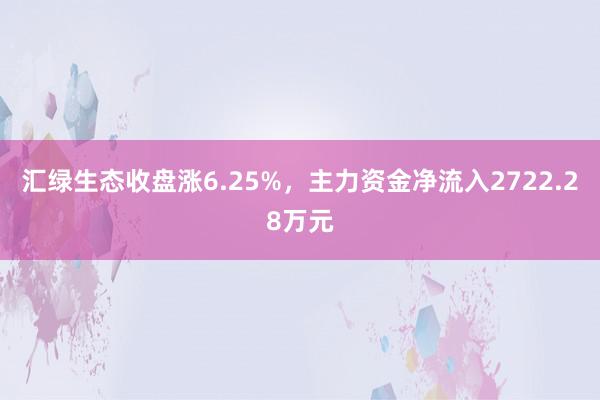 汇绿生态收盘涨6.25%，主力资金净流入2722.28万元