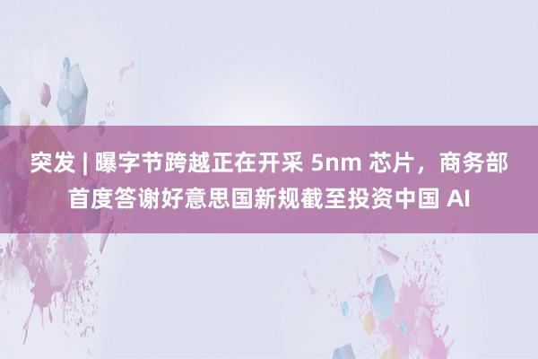 突发 | 曝字节跨越正在开采 5nm 芯片，商务部首度答谢好意思国新规截至投资中国 AI