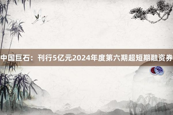 中国巨石：刊行5亿元2024年度第六期超短期融资券