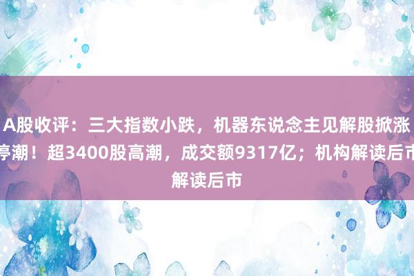 A股收评：三大指数小跌，机器东说念主见解股掀涨停潮！超3400股高潮，成交额9317亿；机构解读后市