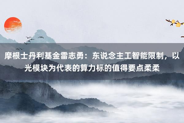 摩根士丹利基金雷志勇：东说念主工智能限制，以光模块为代表的算力标的值得要点柔柔