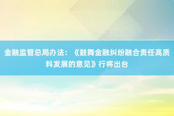 金融监管总局办法：《鼓舞金融纠纷融合责任高质料发展的意见》行将出台