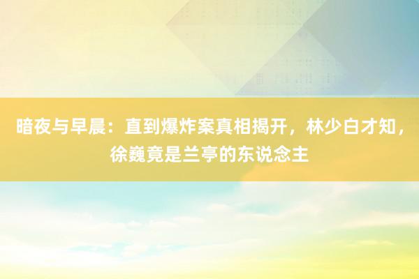 暗夜与早晨：直到爆炸案真相揭开，林少白才知，徐巍竟是兰亭的东说念主