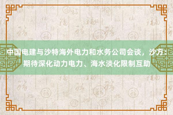 中国电建与沙特海外电力和水务公司会谈，沙方：期待深化动力电力、海水淡化限制互助