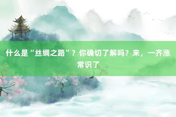 什么是“丝绸之路”？你确切了解吗？来，一齐涨常识了